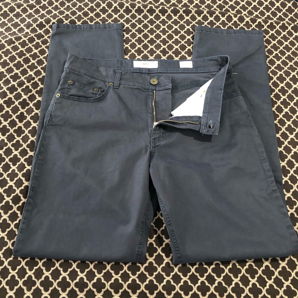 Brax Cooper Fancy Regular Fit Blue Dark Chambray Trousers Chino Pants Sz 34 Y3